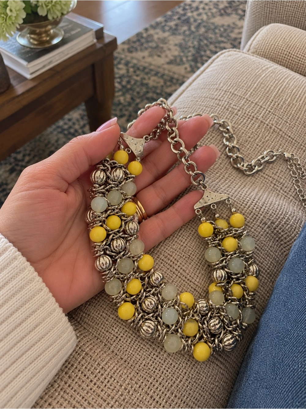 Yellow & Seafoam Multi Chain Statement Necklace